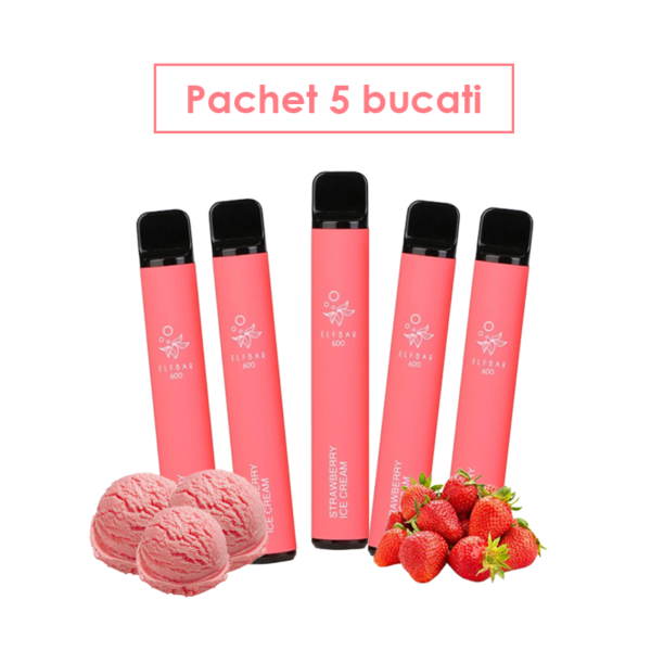 Pachet 5 x Fum Elf Bar Strawberry Ice Cream 600puff 2%Nicotina